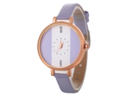 Relógio Feminino Coreano Moderno Pulseira de Couro Quartz Roxo Analógico Redondo