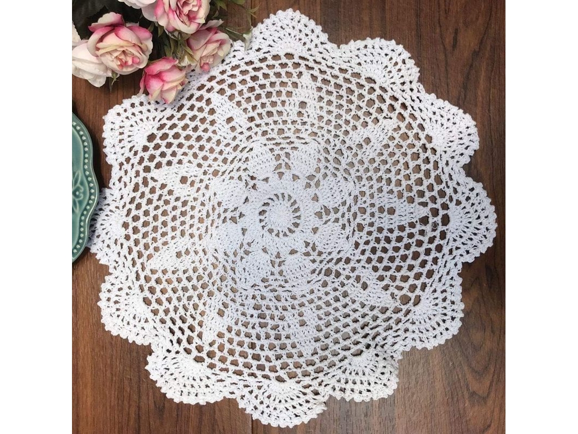 2026 mantel Redondo de Encaje a Crochet de Algodón Puro, Branco, 40 Cm para Mesa e Decoração Residencial