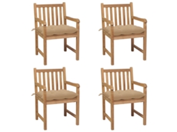 Vidaxl Cadeiras De Jardim C/ Almofadões Bege 4 Pcs Teca Maciça