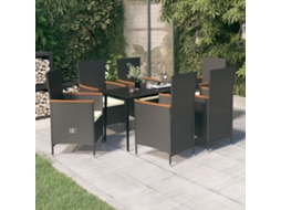 Vidaxl 7 Pcs Conjunto De Jantar Para Jardim Com Almofadões Preto