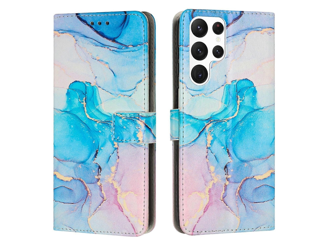 Capa De Couro Com Padrão De Mármore Pintado Para Samsung Galaxy S22 Ultra 5g