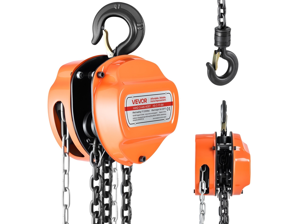 Talha Manual De Corrente Altura De Elevação De 6 M Carga 1 T Laranja Vevor