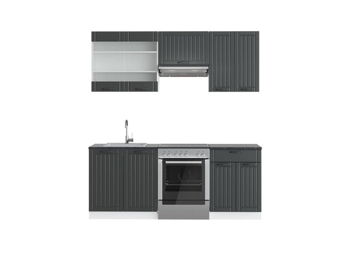 Cozinha Fame-Line, 200 cm sem bancada, Casa de campo antracite/branco, Vicco