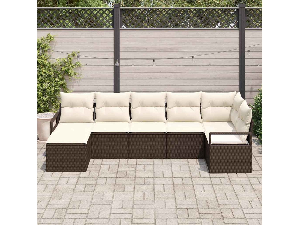 Vidaxl Conjunto De Sofás 7 Unid. Marrom E Creme Vime Pe