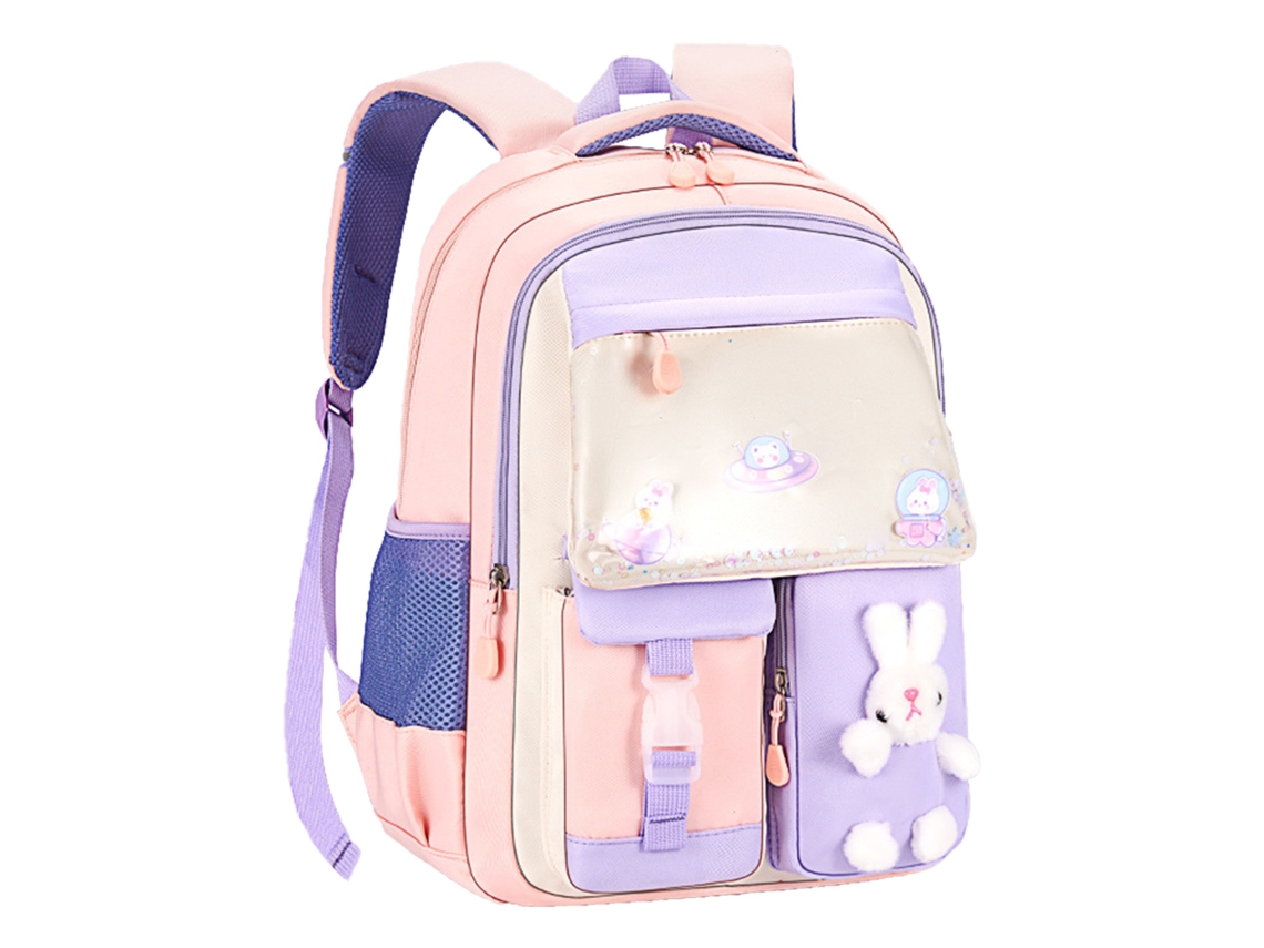Mochila Infantil Macia Confortável para Múltiplas Ninhadas Têxtil de Grande Capacidade Oxford Coelhinho Roxa Para Escola