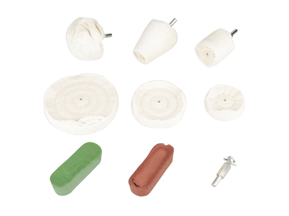 Kit De Polimento De 9 Peças: Cones, Cilindros, Setas, Mopas, Rodas De Esmeril E Compostos Marrom/verde