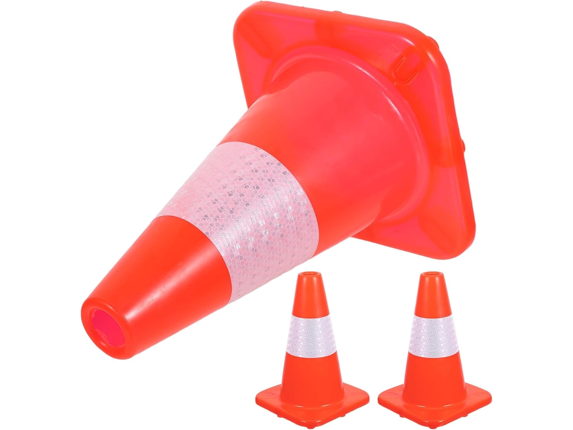 Conjunto de 3 Cones Refletivos para Sinalização de Trânsito, na Cor Laranja, Duráveis. SFUSHOS