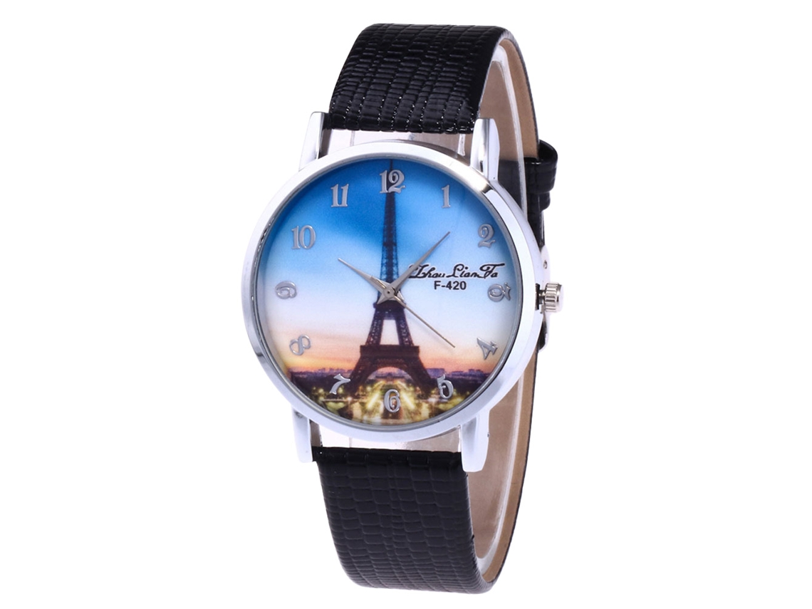 Relógio feminino Zhoulianfa Fashion Watch, modelo F-420x, em couro preto com estampa de crocodilo e movimento de quartzo.