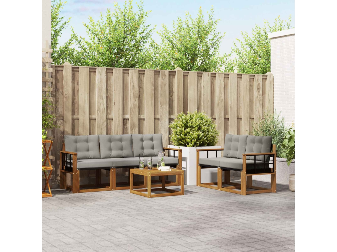 Vidaxl Conjunto De Sofás Para Exterior 6 Unid. Cinza Natural E Claro