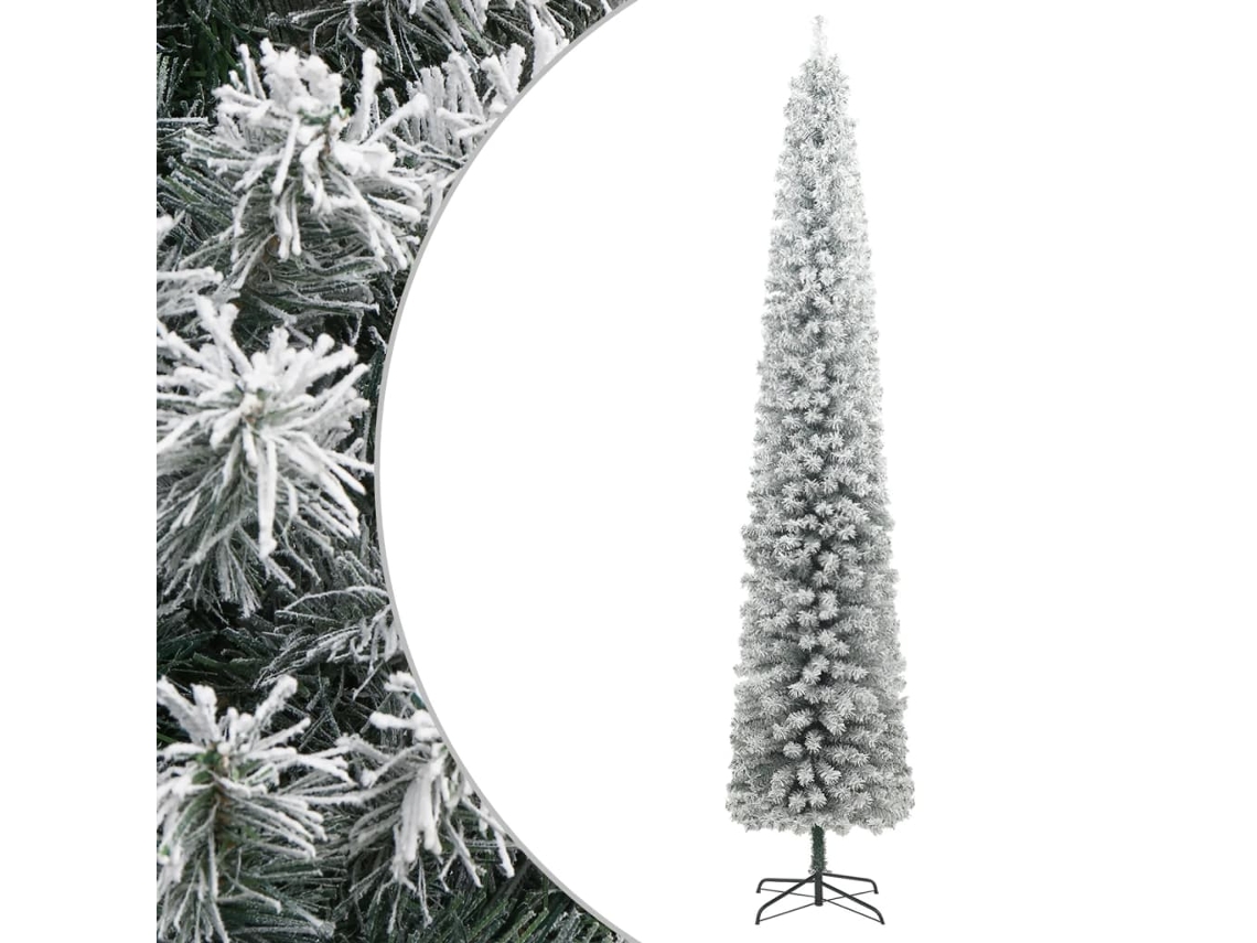 Vidaxl Árvore De Natal Fina C/ Suporte E Flocos De Neve 270 Cm Pvc