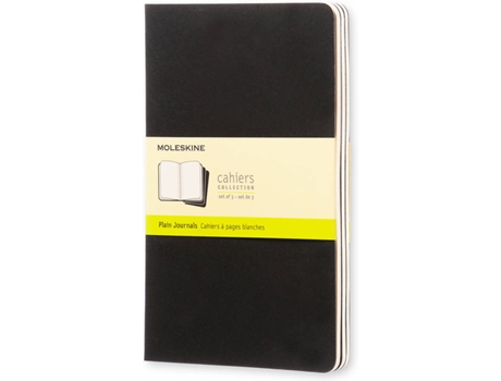 Bloco de Notas Cahier, 21 x 13 cm, 40 Folhas, Liso, Capa Soft em Cartão, Preto, 3 Unidades
