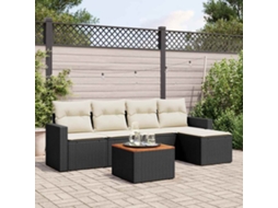 6 Pcs Conjunto Sofás De Jardim C/ Almofadões Vime Pe Preto Dkd Home Decor