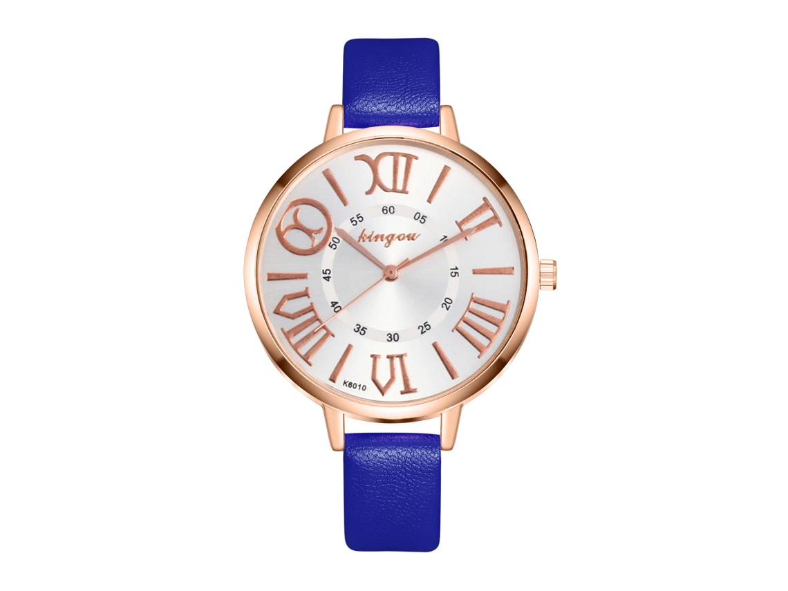 Relógio Analógico Feminino de Couro Pu Slim Simples com Movimento de Quartzo (azul)
