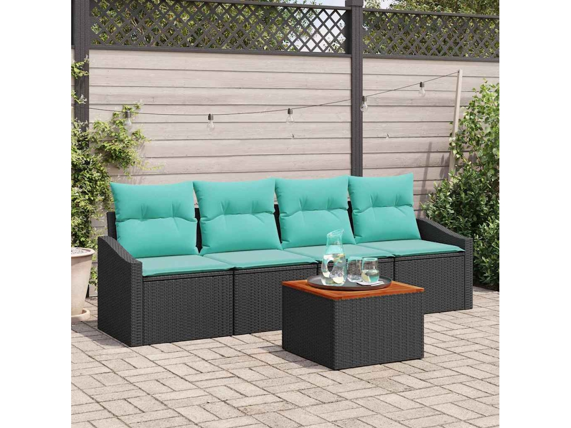 Vidaxl Conjunto De Sofá De Jardim Com Almofada 5 Pcs Preto Vime Pe