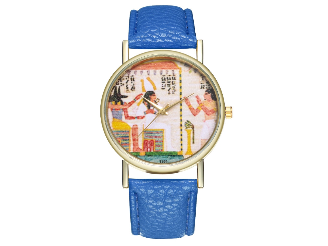 Relógio de pulso de quartzo com mostrador vintage e pulseira de couro para mulheres e homens (azul safira)