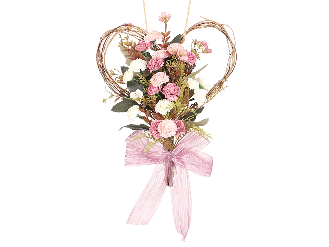 Enfeite Wreath Coração Cravo Artificial para Dia Das Mães