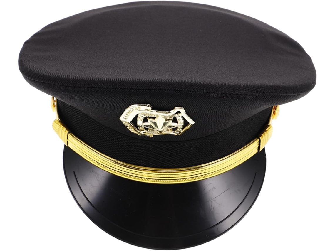 Chapéu De Capitão De Iate Ajustável Em Algodão Preto E Dourado