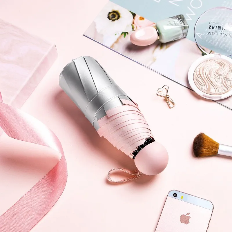Guarda sol Dobrável de 8 Varetas com Revestimento em Prata Titânio 8k para Mulheres. MDUG (rosa)