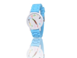 Reloj De Pulsera Para Mujer De Cuarzo Con Correa De Silicona Y Dial Redondo Colorido (azul Claro)