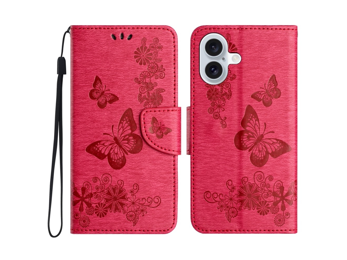 Capa Em Couro Pu, Para Apple Iphone 16plus, Cor Vermelho