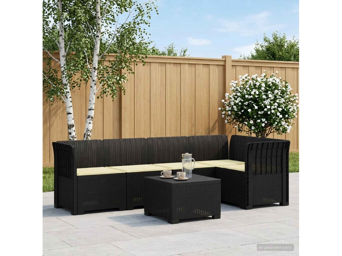 Vidaxl Sofá De Jardim De 5 Pessoas Com Almofadas Visual De Rattan Pp