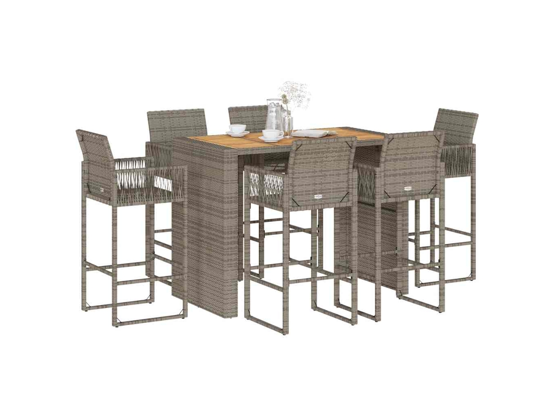 Vidaxl 7 Pcs Conj. Bar Jardim Sem Almofadões Vime Pe/acácia Cinzento
