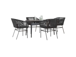 Vidaxl Conjunto De Jantar Jardim 5 Peças Almofadas Vidro Vime Pe Preto