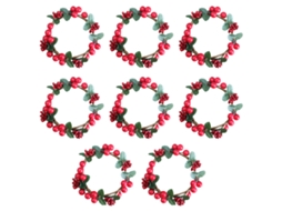 Aros para Velas Conjunto com 8 Peças Decorado com Bagas Vermelhas NEVEANCE