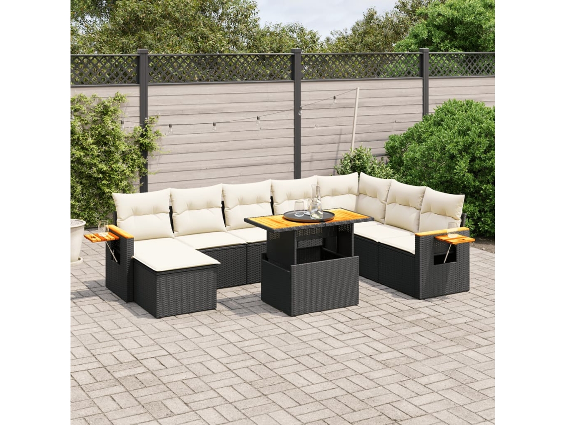 Vidaxl 9 Pcs Conjunto De Sofás P/ Jardim C/ Almofadões Vime Pe Preto