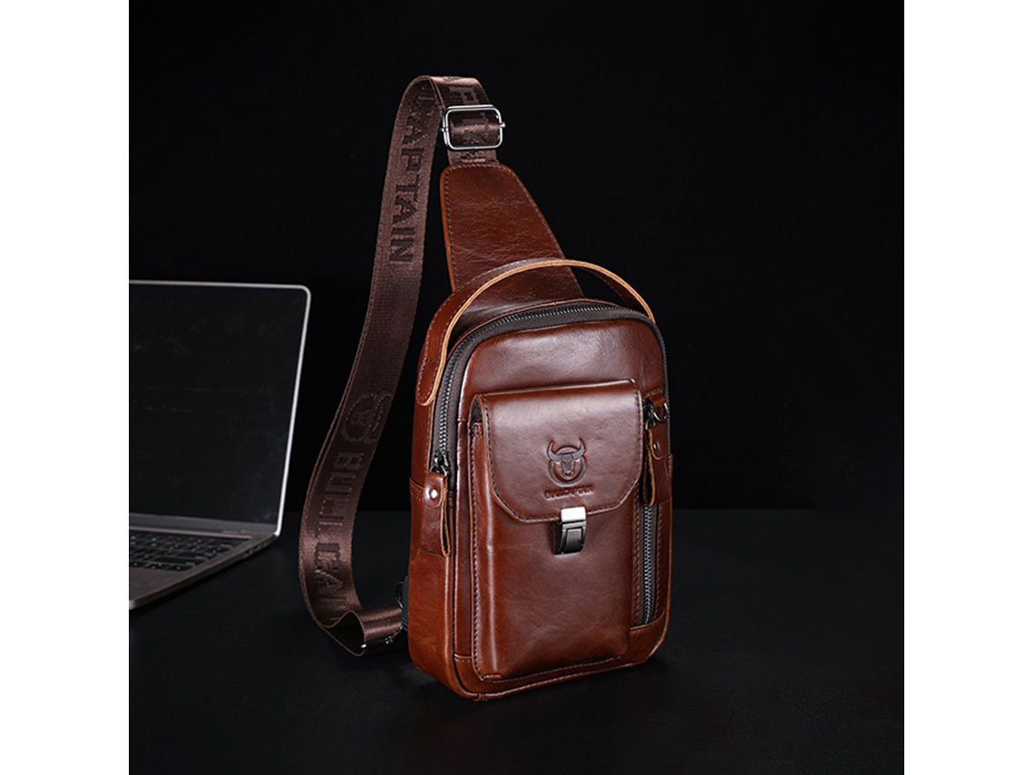 Mochila de Couro Genuíno Unissex para Viagens e Camping