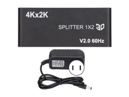 Splitter de Interface Mali HD 1x2 4K/2K 60Hz 6Gbps com Adaptador de Energia Plug US 100-240V