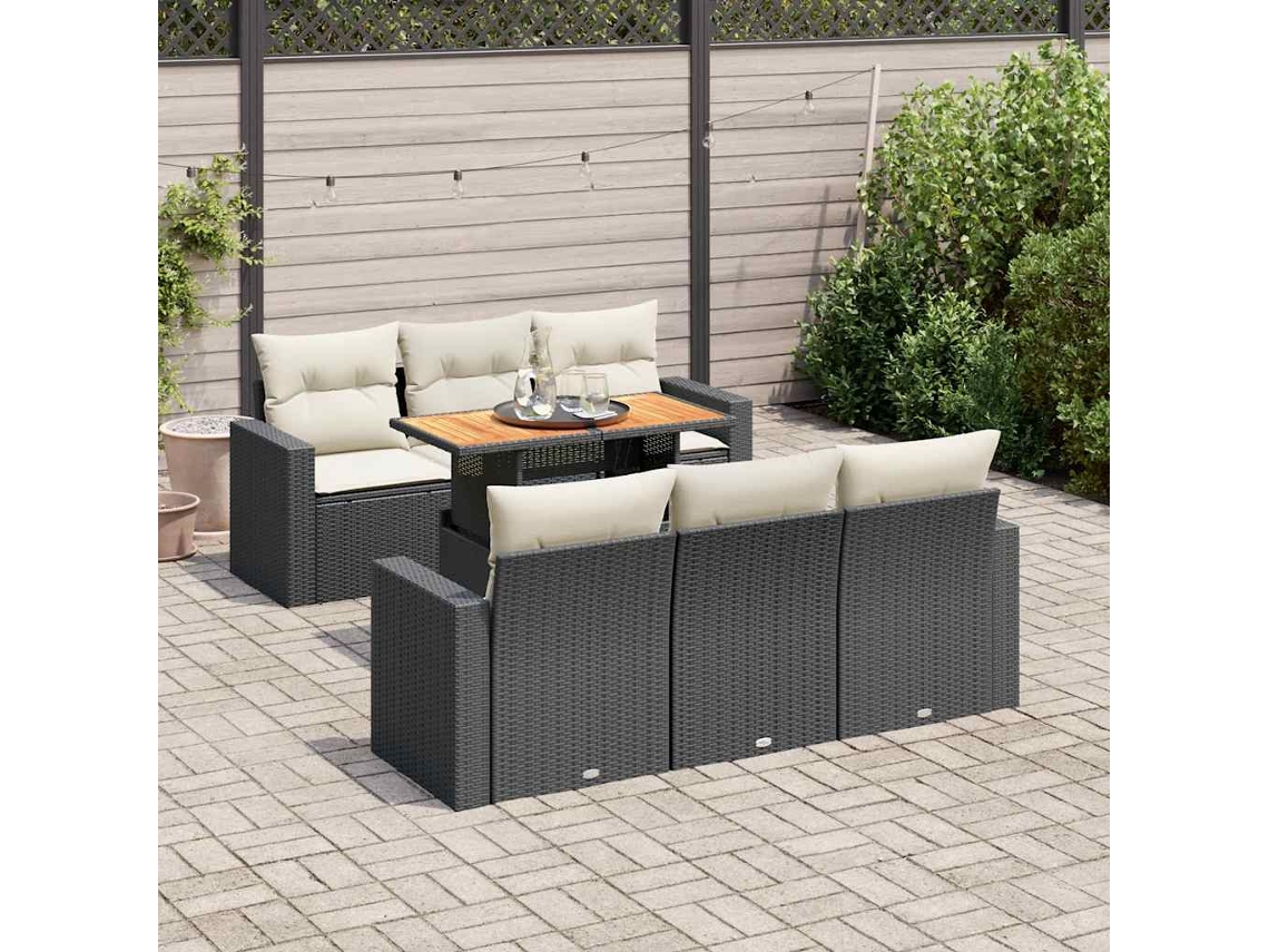 Vidaxl 7 Pcs Conjunto De Sofás P/ Jardim C/ Almofadões Vime Pe Preto