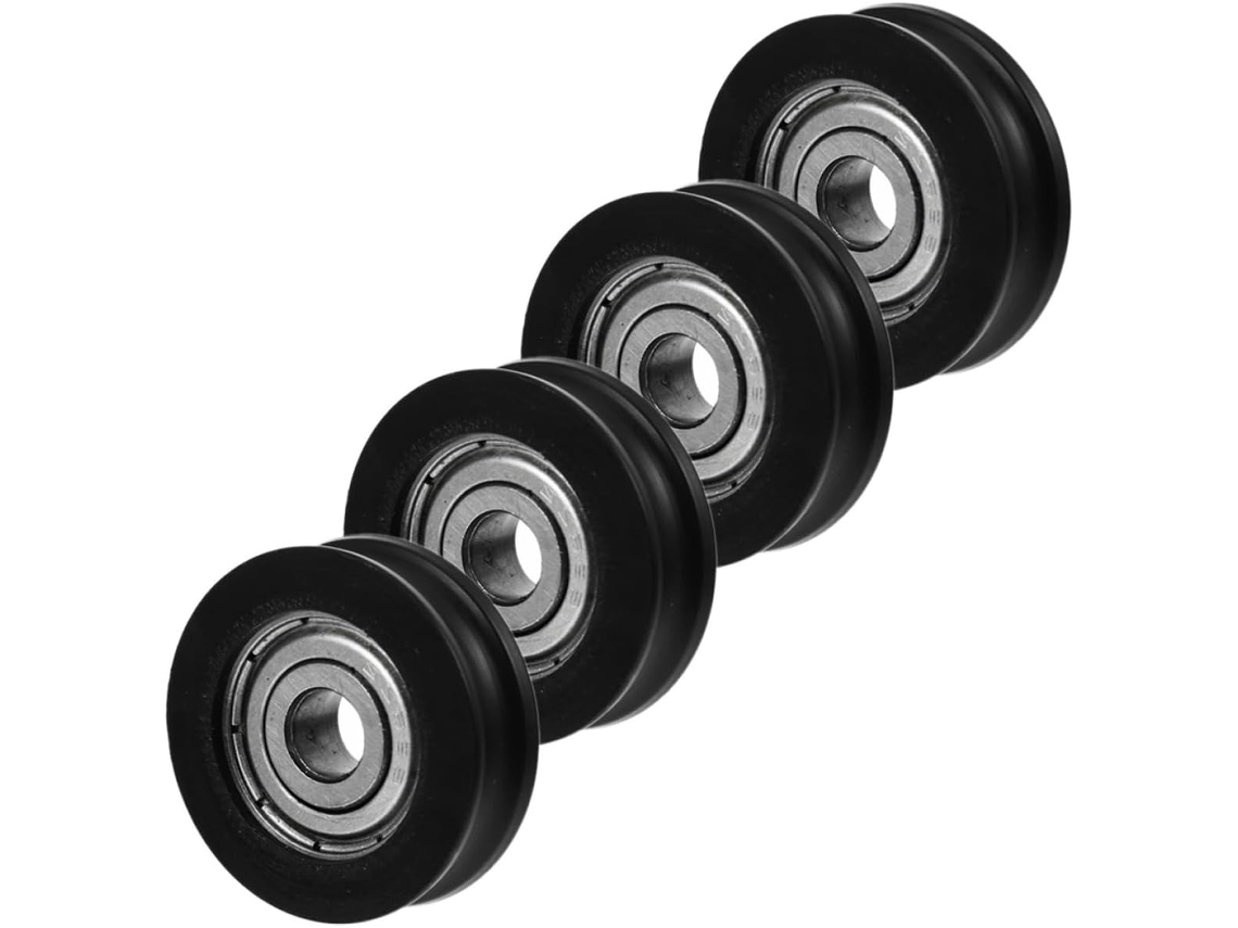 Conjunto De 4 Roletes Polia Com Ranhura Em U, 5x20x7 Mm, Nylon Preto
