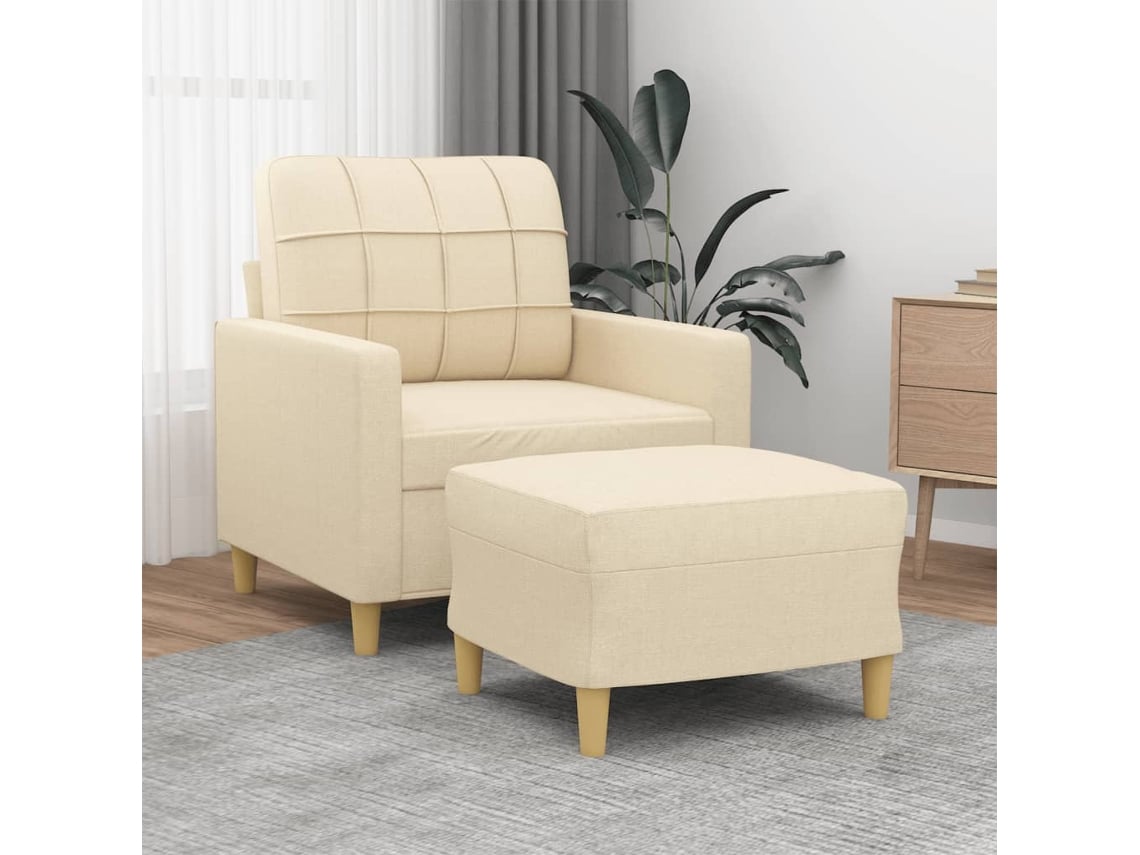 Vidaxl Poltrona Com Apoio De Pés 60 Cm Tecido Cor Creme