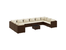 Conjunto 11 lounge jardim c/ almofadões VIDAXL vime PE castanho