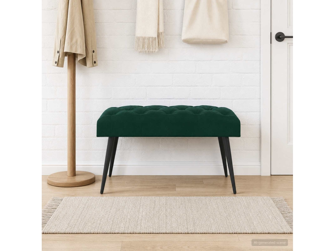 Vidaxl Banco Com Botões Estofados Verde-escuro 80 X 40 X 46 Cm Veludo