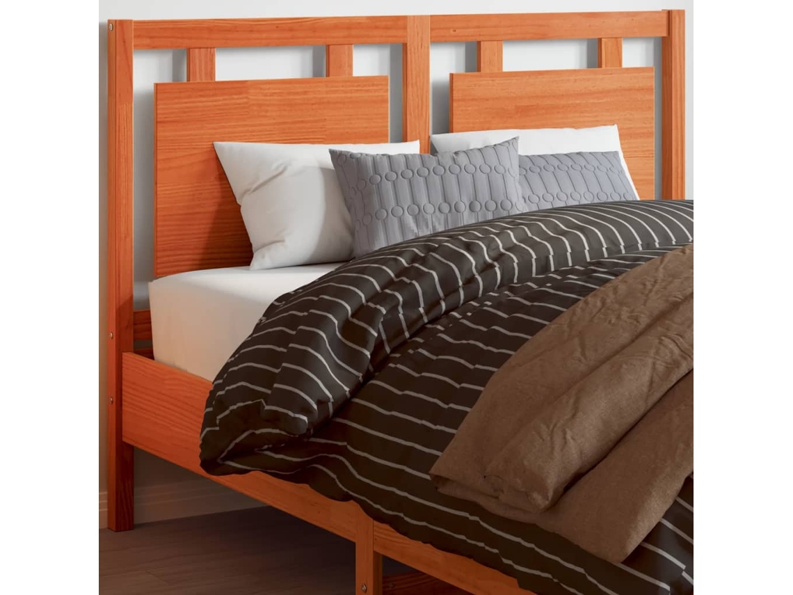 Cabecero de 135 cm en madera maciza de pino, color marrón miel