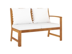 Vidaxl Banco De Jardim 114,5 Cm Com Almofadão Cor Creme Acácia Maciça