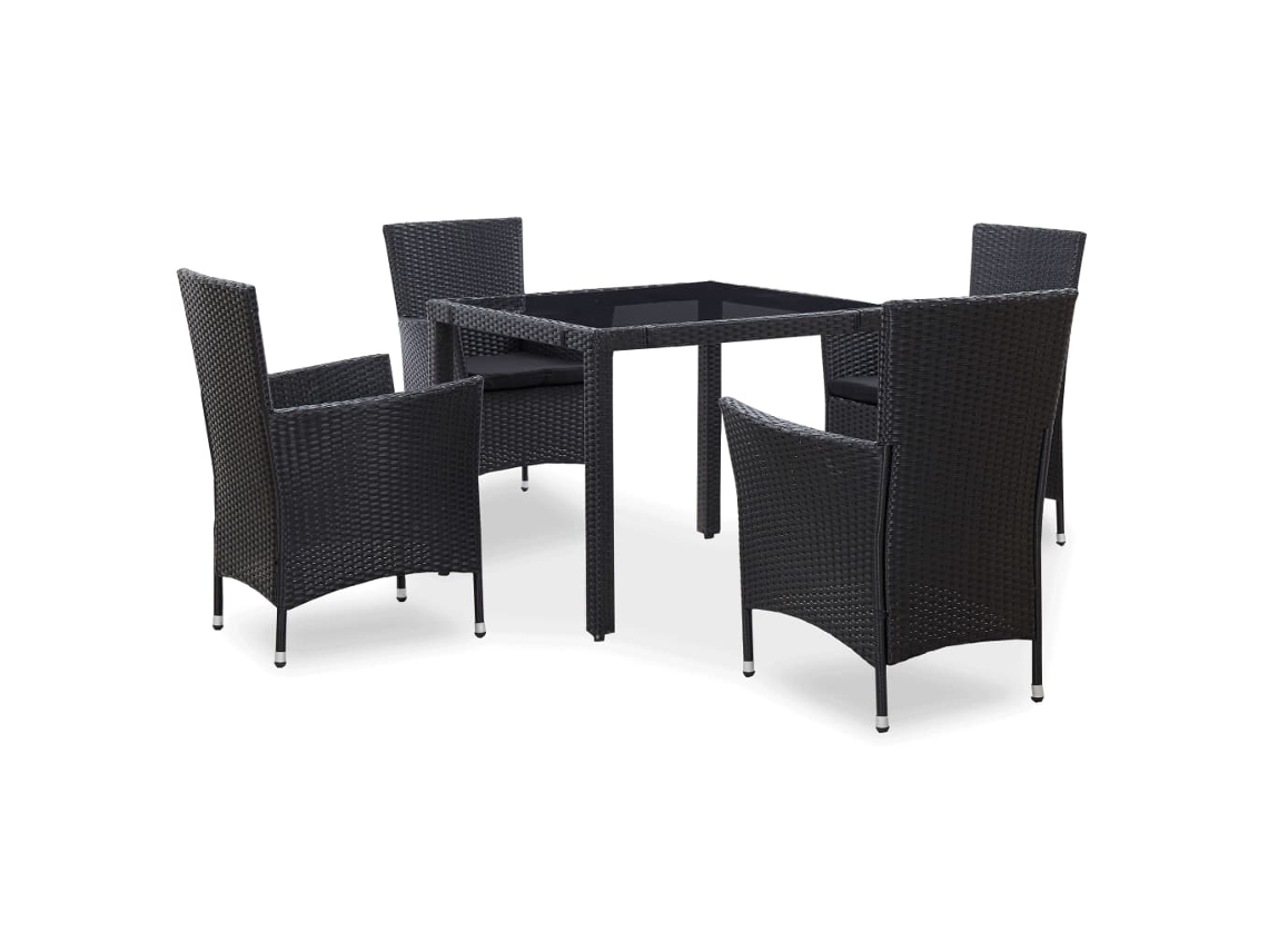 Vidaxl 5 Pcs Conjunto De Jantar Para Jardim Vime Pe Preto