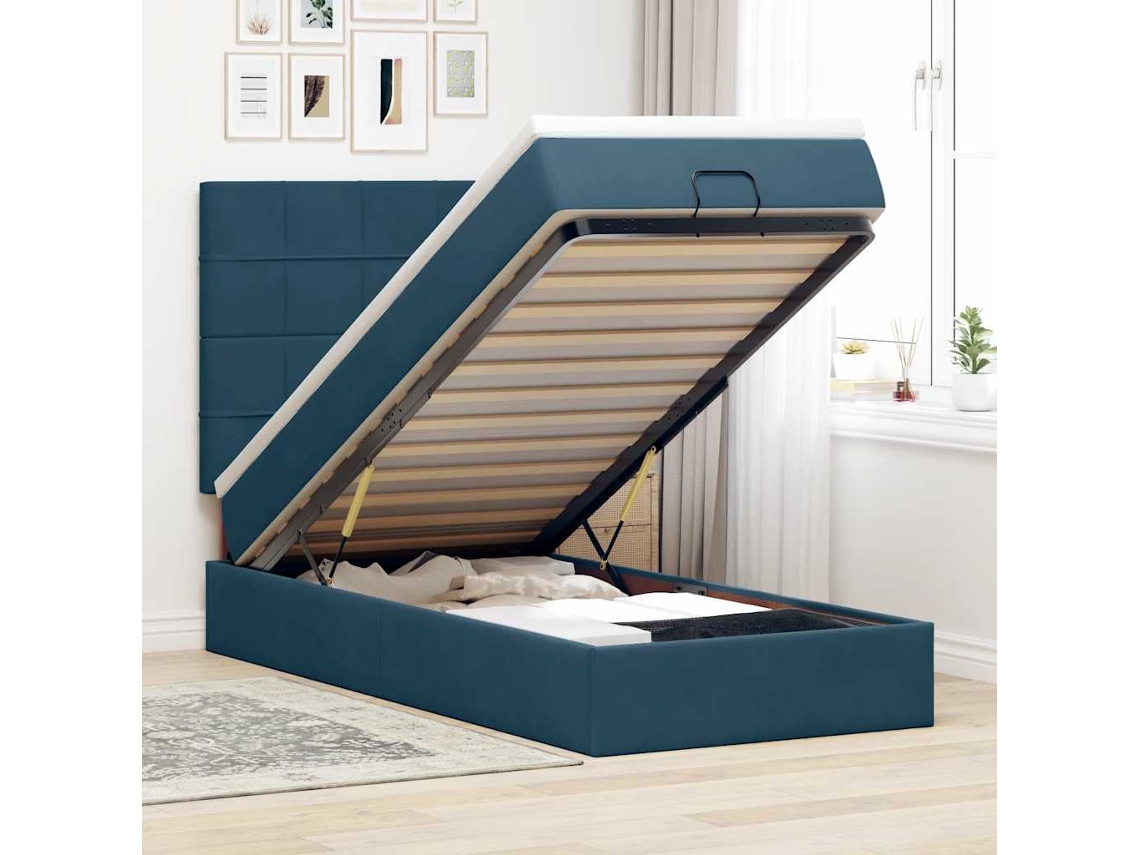 Vidaxl Estrutura De Cama Otomana Com Colchões Azul Escuro Veludo