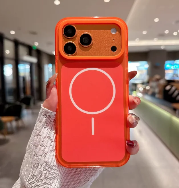 (laranja, Iphone 15 Pro Max) Capa Magnética Para Celular, Capa Protetora Com Airbag À Prova De Choque, Compatível Com Carregamento Sem Fio Magsafe.