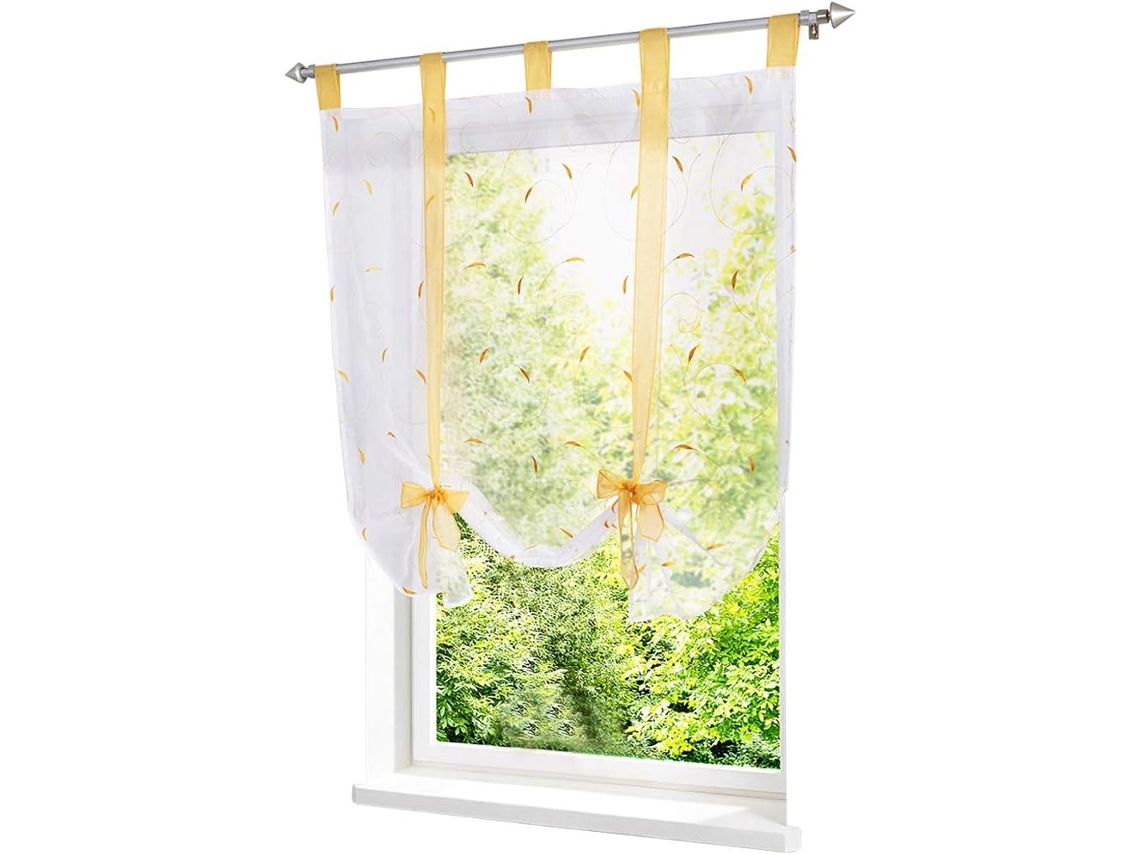 Cortinas Romanas Com Fita Bordada, Cortina Transparente Com Fivela Aquaforge (largura X Altura 120 X 140 Cm, Amarela)