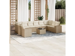 Vidaxl 11 Pcs Conjunto Sofás de Jardim C/ Almofadões Vime Pe Bege
