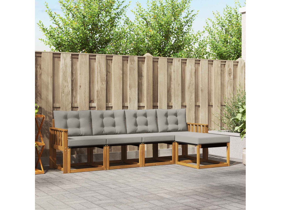Vidaxl Conjunto De Sofás Para Exterior 5 Pcs Cinza Natural E Claro