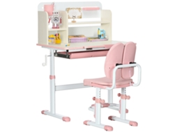 Conjunto de Secretária e Cadeira para Crianças com Altura Ajustável Gaveta Prateleiras e Bancada Inclinável 109 Cm e 80x52x88 Rosa Branco