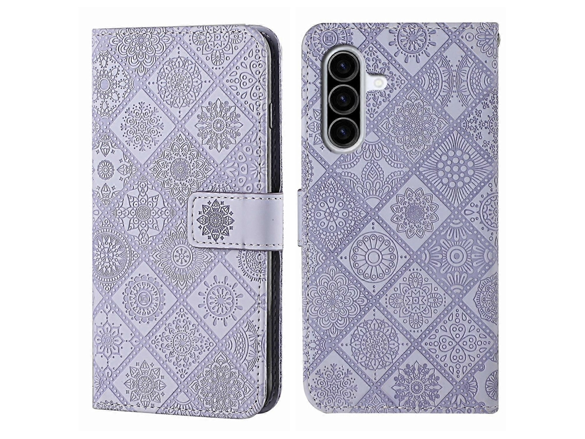 Capa De Couro Para Celular Com Padrão Étnico Em Relevo