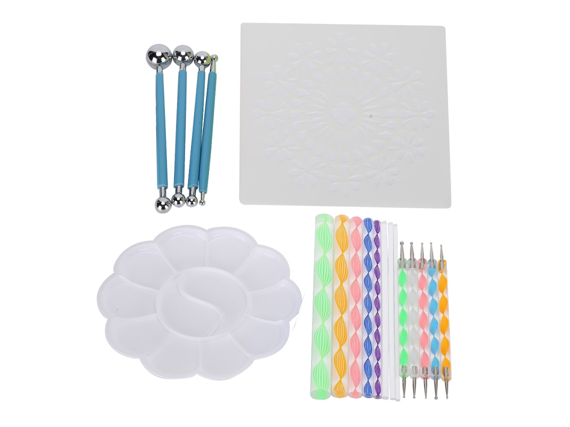 Set De Ferramentas De Pontos Mandala Com 20 Peças Para Arte Diy, Pintura Em Pedras Com Moldes E Acessórios
