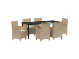 Conjunto 7 Conjunto De Jantar Para Jardim Vidaxl Bege Vime Pe (200 X 80 X 73 Cm)