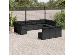 Vidaxl 13 Pcs Conjunto De Sofás De Jardim Com Almofadões Vime Pe Preto