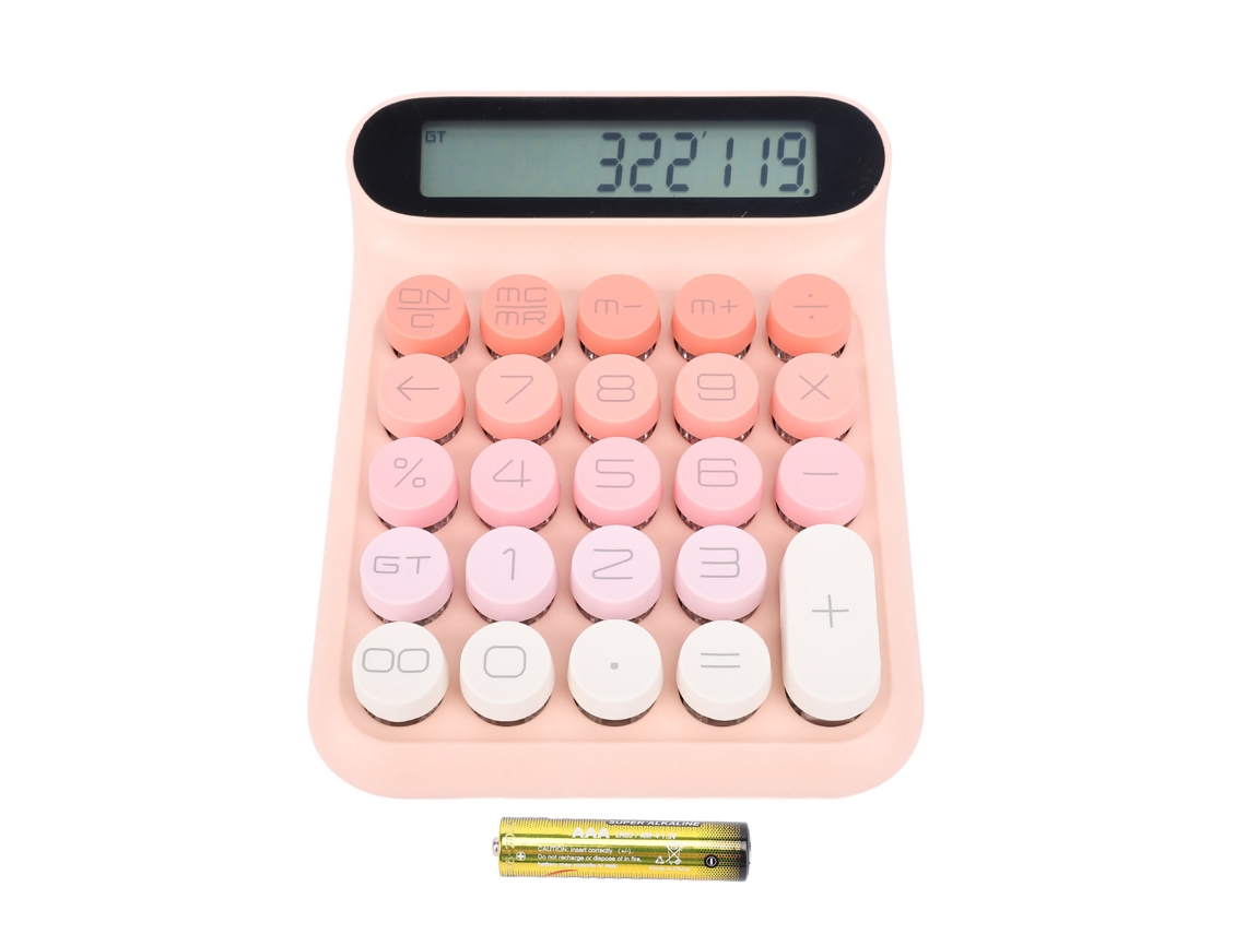 Calculadora Mecânica Rosa 24 Teclas Lcd